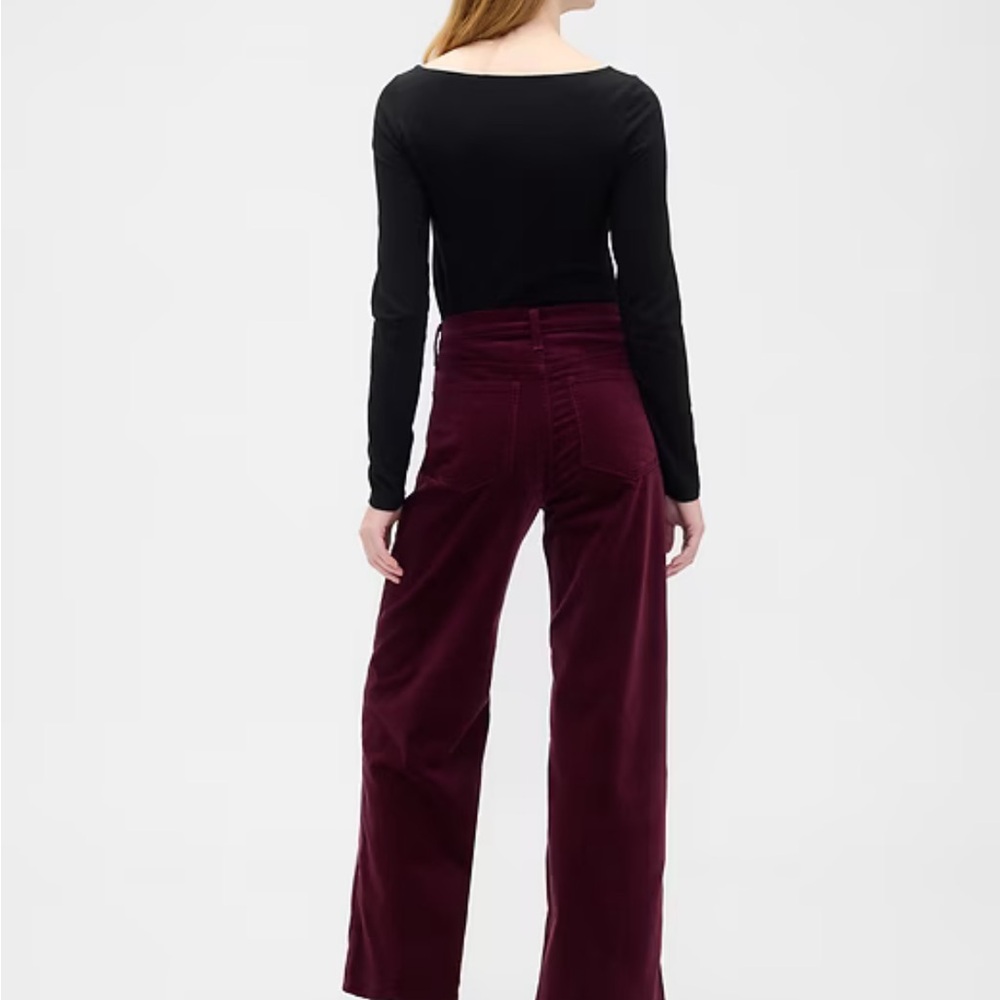 Gap NWT Burgundy Wide Leg Velvet Dress Pants Size 16 High Rise Holiday Trousers - Picture 2 of 7